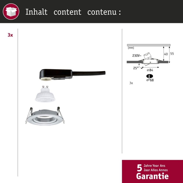 Paulmann LED Einbauleuchte Nova GU10 Flat schwenkbar 3x4,9W 3x550lm 230V  2700K Alu gedreht