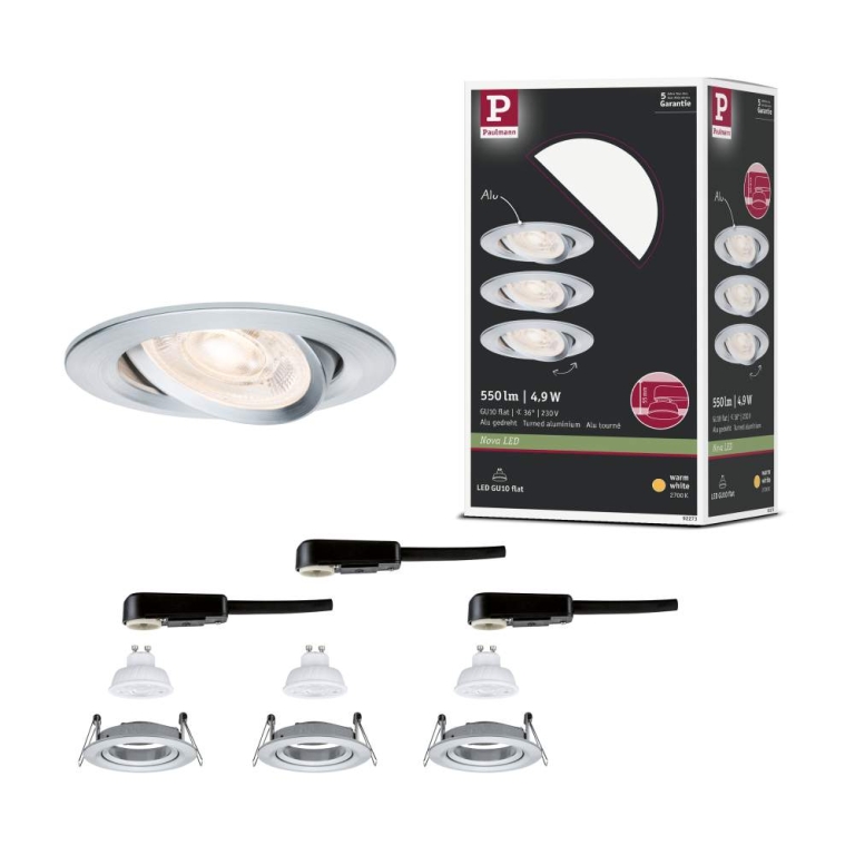 Paulmann LED Einbauleuchte Nova GU10 Flat schwenkbar 3x4,9W 3x550lm 230V  2700K Alu gedreht