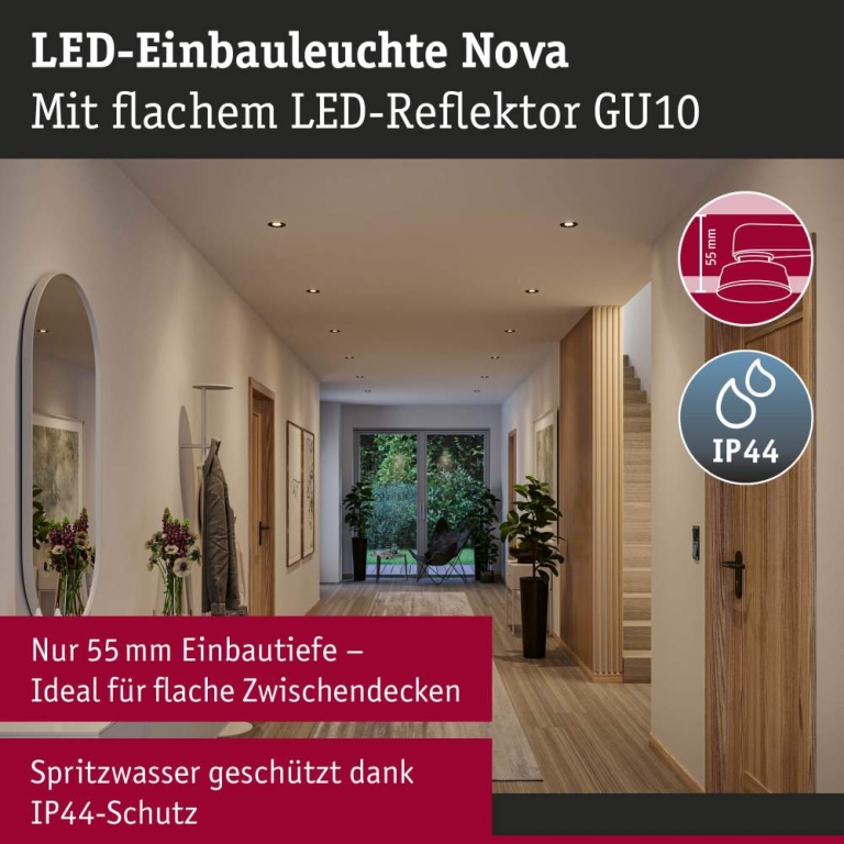Paulmann LED Einbauleuchte Nova GU10 Flat schwenkbar 3x4,9W 3x550lm 230V  2700K Schwarz matt