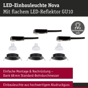 LED Einbauleuchte Nova GU10 Flat schwenkbar 3x4,9W 3x550lm 230V  2700K Schwarz matt