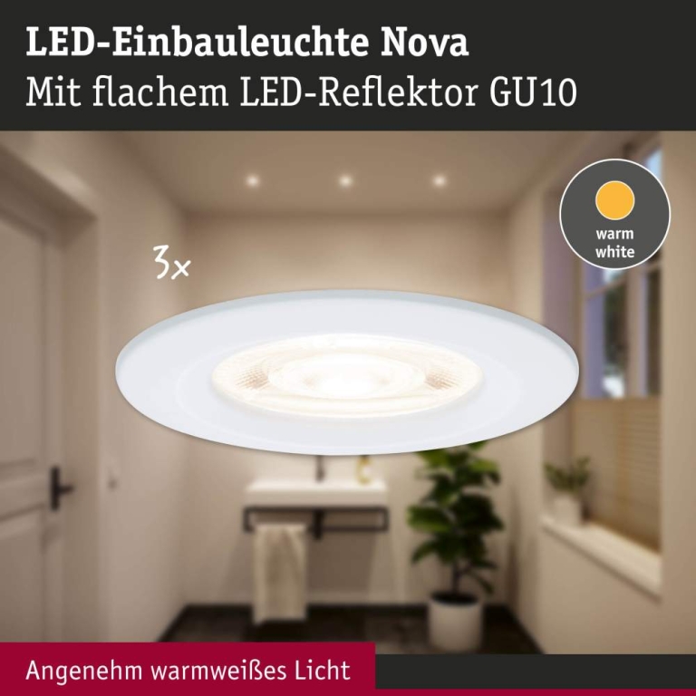 Paulmann LED Einbauleuchte Nova GU10 Flat starr IP44 3x4,9W 3x550lm 230V  2700K Weiß matt