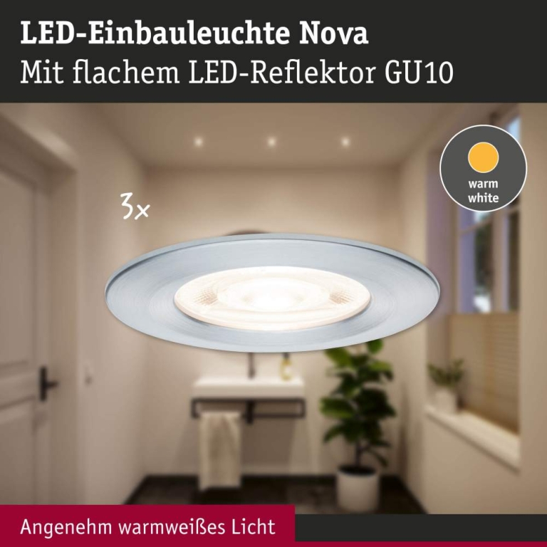 Paulmann LED Einbauleuchte Nova GU10 Flat starr IP44 3x4,9W 3x550lm 230V  2700K Alu gedreht