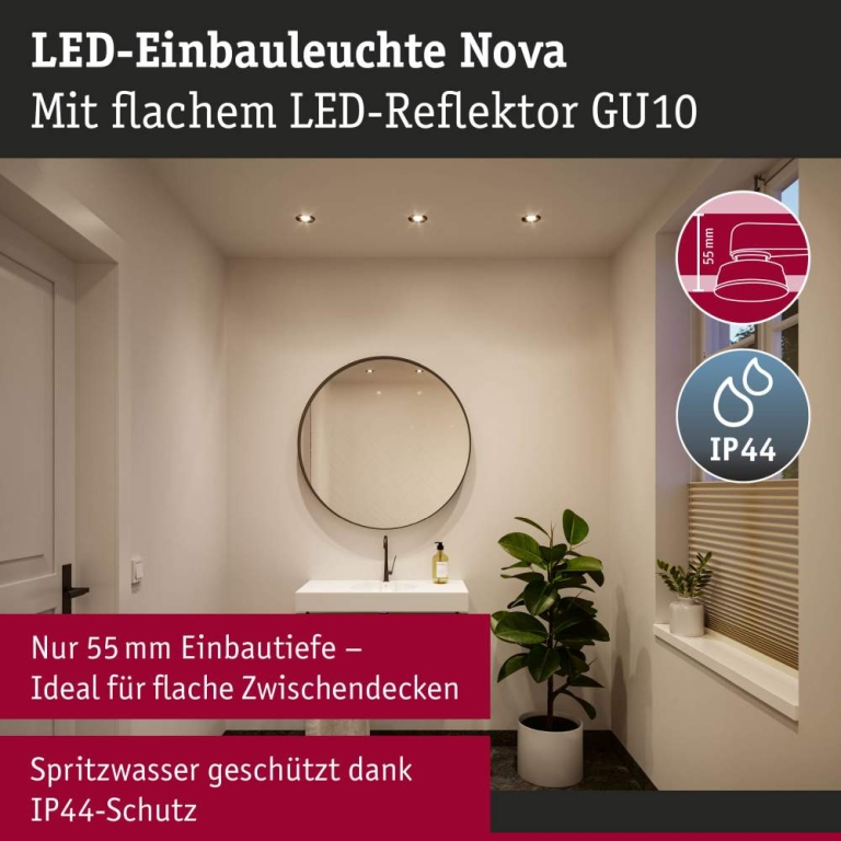 Paulmann LED Einbauleuchte Nova GU10 Flat starr IP44 3x4,9W 3x550lm 230V  2700K Schwarz matt