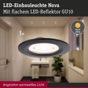 LED Einbauleuchte Nova GU10 Flat starr IP44 3x4,9W 3x550lm 230V  2700K Schwarz matt