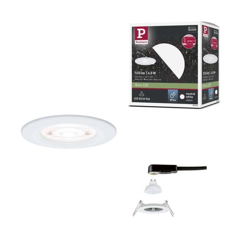 Paulmann LED Einbauleuchte Nova GU10 Flat starr IP44 4,9W 550lm 230V  4000K Weiß matt