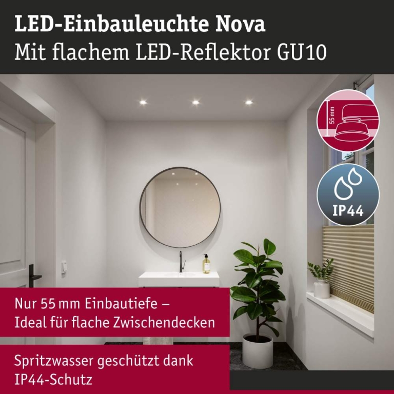 Paulmann LED Einbauleuchte Nova GU10 Flat starr IP44 3x4,9W 3x550lm 230V  4000K Weiß matt