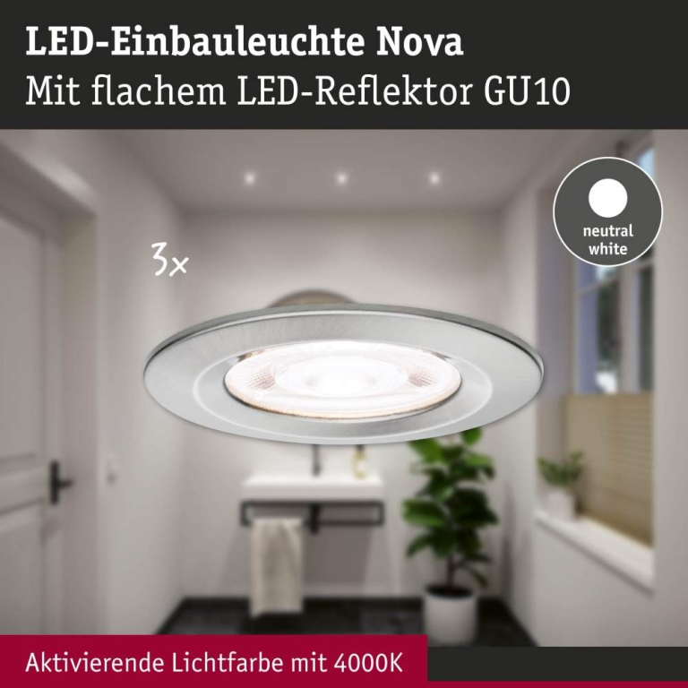 Paulmann LED Einbauleuchte Nova GU10 Flat starr IP44 3x4,9W 3x550lm 230V  4000K Eisen gebürstet