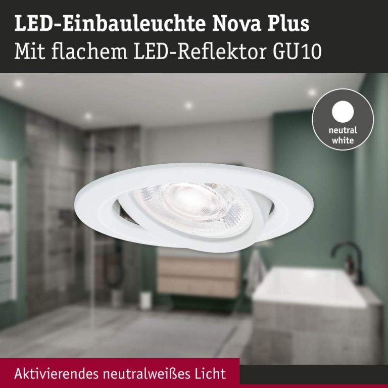 Paulmann LED Einbauleuchte Nova Plus GU10 Flat IP65 93mm 4,9W 550lm 230V dimmbar 4000K Weiß matt