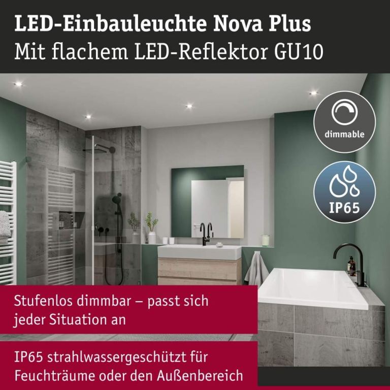 Paulmann LED Einbauleuchte Nova Plus GU10 Flat IP65 93mm 4,9W 550lm 230V dimmbar 4000K Eisen gebürstet