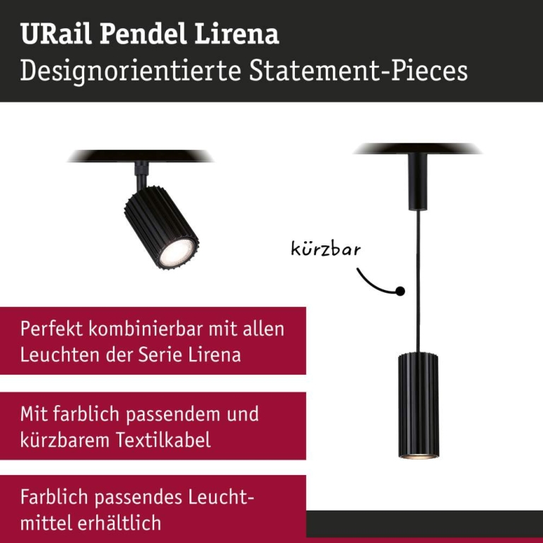 Paulmann URail Pendel Lirena GU10  max. 10W 230V Schwarz matt