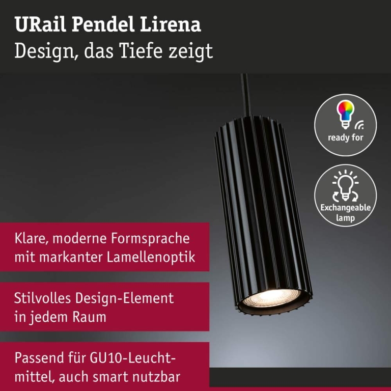 Paulmann URail Pendel Lirena GU10  max. 10W 230V Schwarz matt