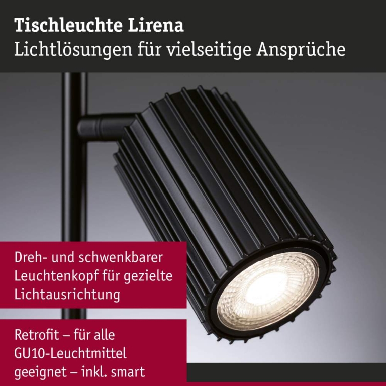 Paulmann Tischleuchte Lirena GU10 max. 7W Schwarz matt Metall