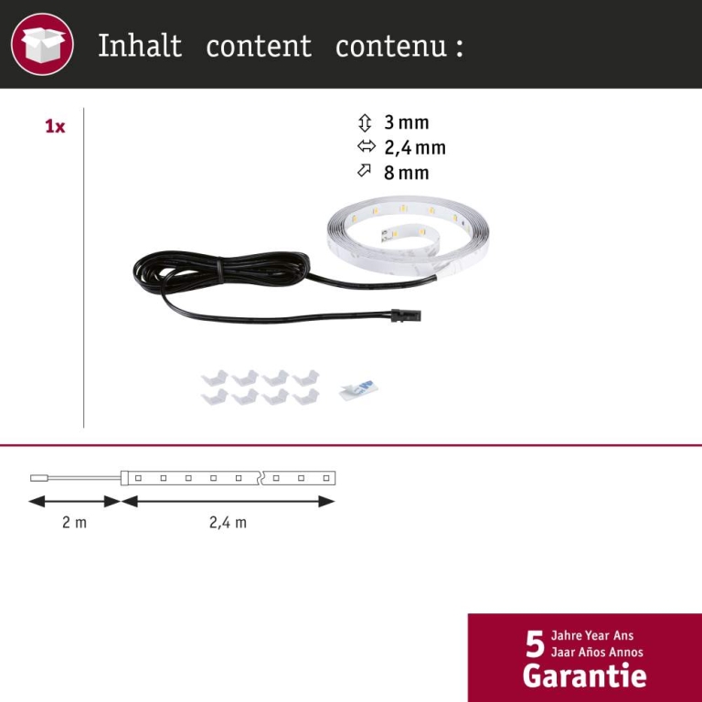 Paulmann LED Strip Akkustik Paneel Erweiterung Erweiterung 2,4m 3000K Schwarz