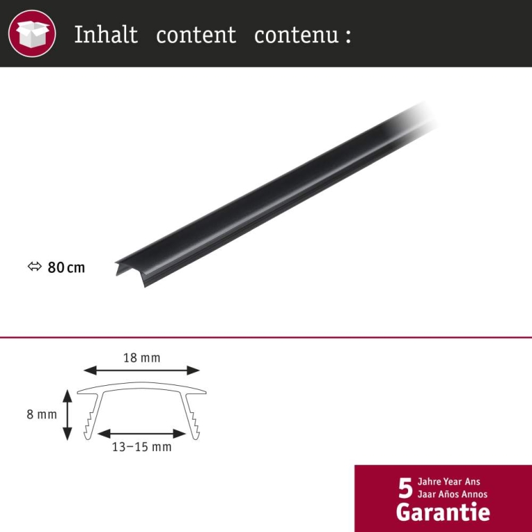 Paulmann LED Strip Aufbauprofil Diffusor 0,8m Kunststoff Schwarz