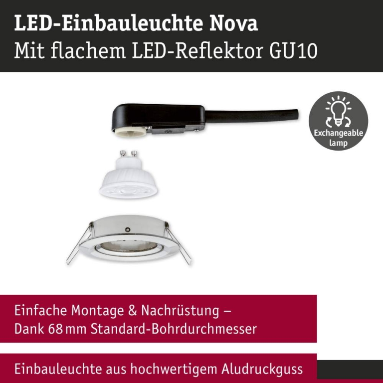 Paulmann LED Einbauleuchte 3-Step-Dim Nova GU10 Flat schwenkbar 4,9W 550lm 230V dimmbar 2700K Eisen gebürstet