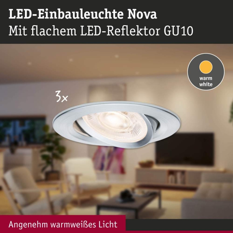 Paulmann LED Einbauleuchte 3-Step-Dim Nova GU10 Flat schwenkbar 3x4,9W 3x550lm 230V dimmbar 2700K Alu gedreht
