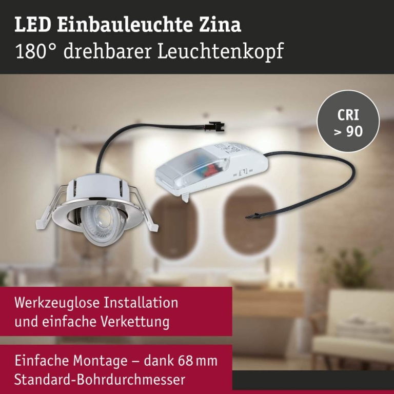 Paulmann LED Einbauleuchte Zina IP65 5W / 8W 685lm / 0lm 230V dimmbar 2700 - 4000K Eisen gebürstet