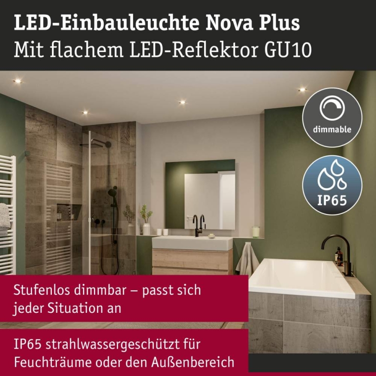 Paulmann LED Einbauleuchte Nova Plus GU10 Flat IP65 93mm 3x4,9W 3x550lm 230V dimmbar 2700K Eisen gebürstet