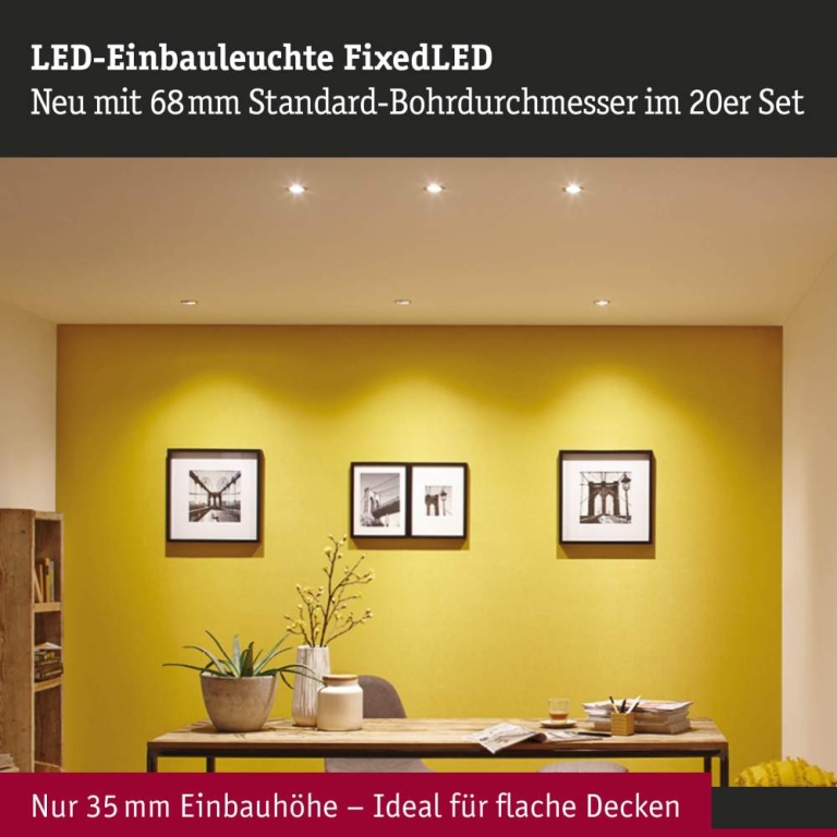 Paulmann LED Einbauleuchte FixedLED 20er-Set schwenkbar 25° 20x4,8W 20x460lm 230V  3000K Weiß