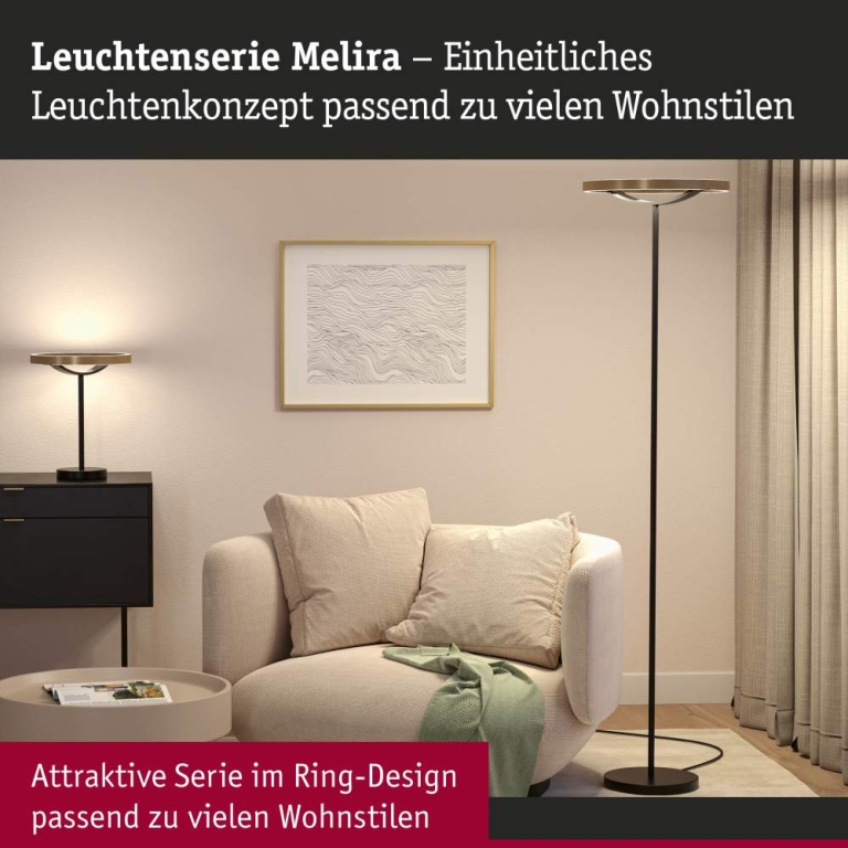 Paulmann LED Tischleuchte 3-Step-Dim Melira 2700K 580lm 10W Schwarz matt, Gold
