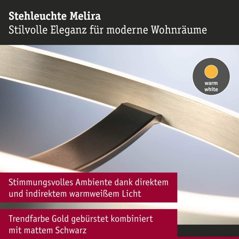 Paulmann LED Stehleuchte 3-Step-Dim Melira 2700K 1570mm 1025lm  17,5W Schwarz matt, Gold