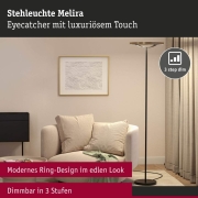 LED Stehleuchte 3-Step-Dim Melira 2700K 1570mm 1025lm  17,5W Schwarz matt, Gold