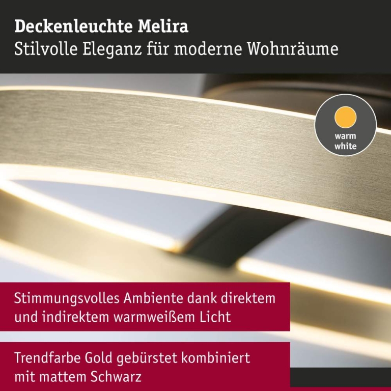 Paulmann LED Deckenleuchte 3-Step-Dim Melira 2700K 1690lm 230V 24W  Schwarz matt, Gold