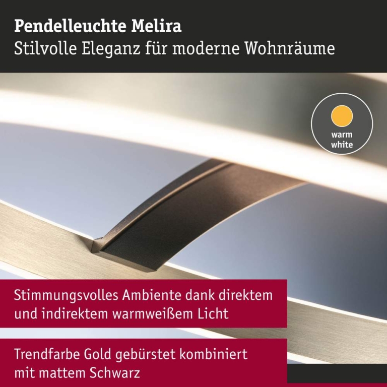 Paulmann LED Pendelleuchte 3-Step-Dim Melira 2700K 1690lm 24W Schwarz matt, Gold