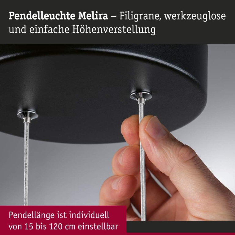 Paulmann LED Pendelleuchte 3-Step-Dim Melira 2700K 1690lm 24W Schwarz matt, Gold