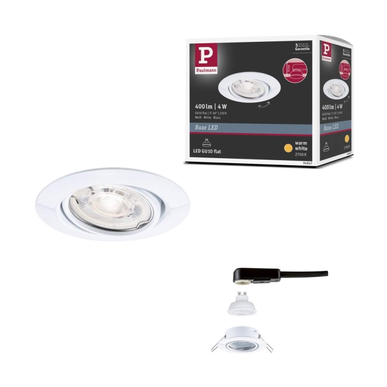 Paulmann LED Einbauleuchte Base GU10 Flat schwenkbar 4W 400lm 230V  2700K Weiß