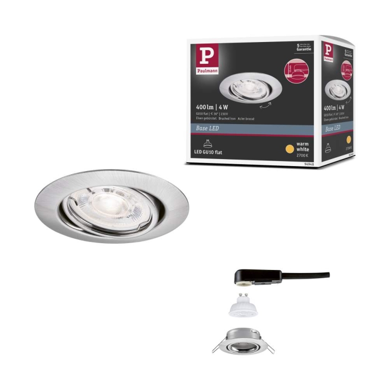 Paulmann LED Einbauleuchte Base GU10 Flat schwenkbar 4W 400lm 230V  2700K Eisen gebürstet