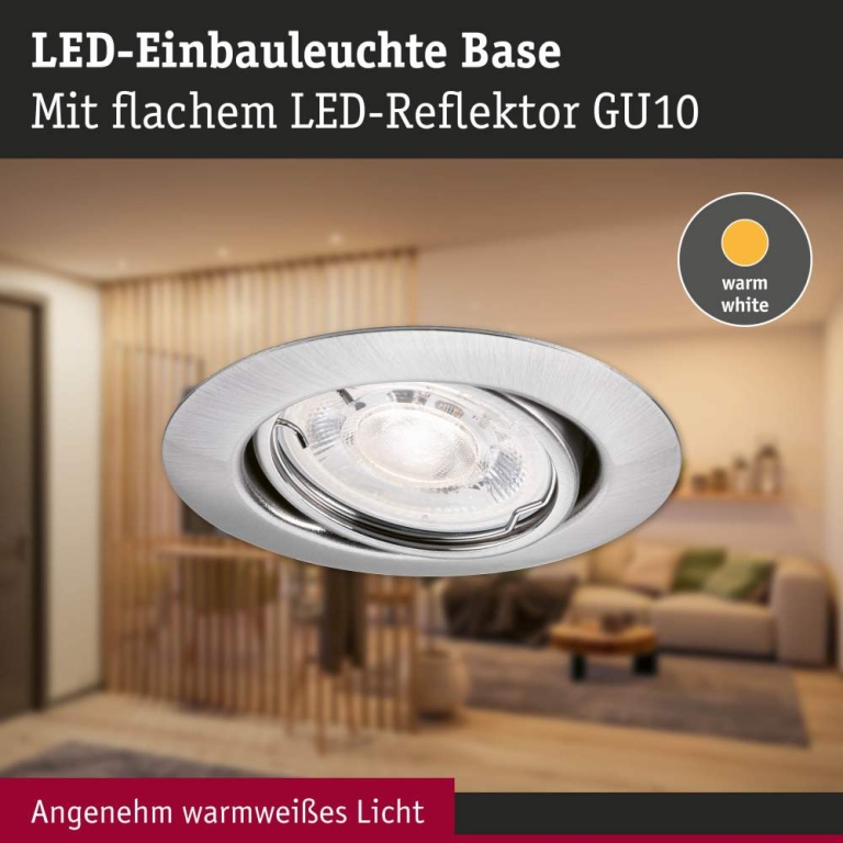 Paulmann LED Einbauleuchte Base GU10 Flat schwenkbar 4W 400lm 230V  2700K Eisen gebürstet