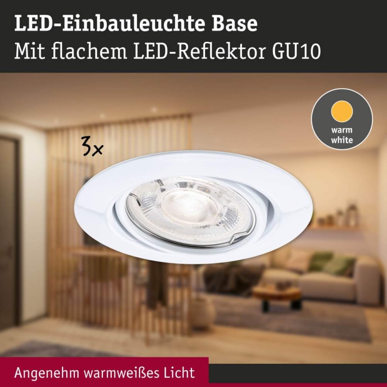 Paulmann LED Einbauleuchte Base GU10 Flat schwenkbar 3x4W 3x400lm 230V  2700K Weiß