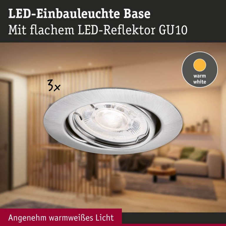 Paulmann LED Einbauleuchte Base GU10 Flat schwenkbar 3x4W 3x400lm 230V  2700K Eisen gebürstet