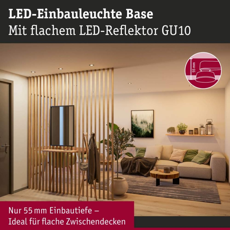 Paulmann LED Einbauleuchte Base GU10 Flat schwenkbar 3x4W 3x400lm 230V  2700K Schwarz matt