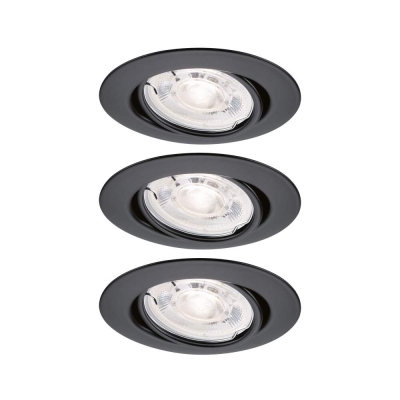 Paulmann LED Einbauleuchte Base GU10 Flat schwenkbar 3x4W 3x400lm 230V  2700K Schwarz matt