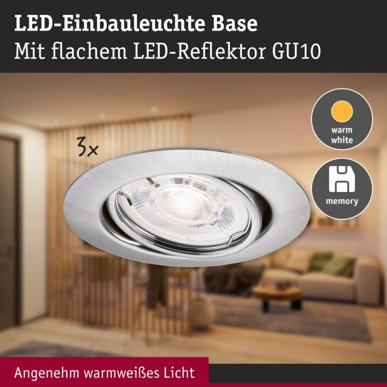 Paulmann LED Einbauleuchte Base GU10 Flat schwenkbar 3x4,9W 3x550lm 230V dimmbar 2700K Eisen gebürstet