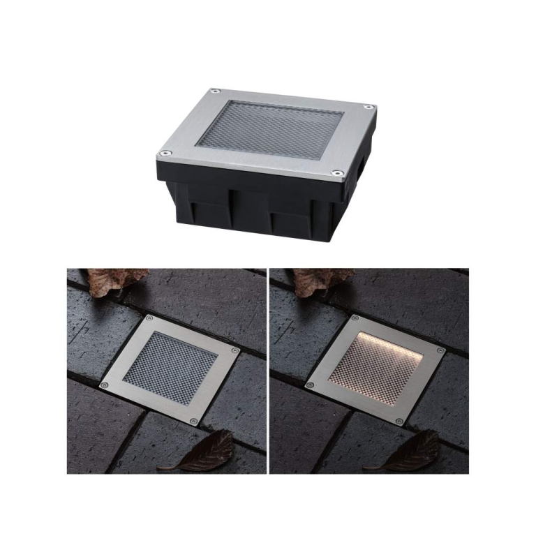 Paulmann Solar LED Bodeneinbauleuchte Sorea Dämmerungssensor IP67 eckig 100x100mm 3000K 0,1W 6lm 3,7V Eisen gebürstet ABS, Polycarbonat, Edelstahl