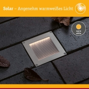 Solar LED Bodeneinbauleuchte Sorea Dämmerungssensor IP67 eckig 100x100mm 3000K 0,1W 6lm 3,7V Eisen gebürstet ABS, Polycarbonat, Edelstahl