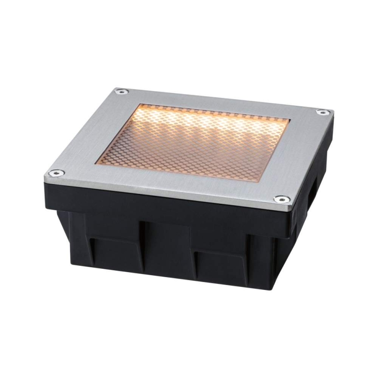 Paulmann Solar LED Bodeneinbauleuchte Sorea Dämmerungssensor IP67 eckig 100x100mm 2200K 0,1W 5lm 3,7V Eisen gebürstet ABS, Polycarbonat, Edelstahl
