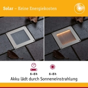 Solar LED Bodeneinbauleuchte Sorea Dämmerungssensor IP67 eckig 100x100mm 2200K 0,1W 5lm 3,7V Eisen gebürstet ABS, Polycarbonat, Edelstahl