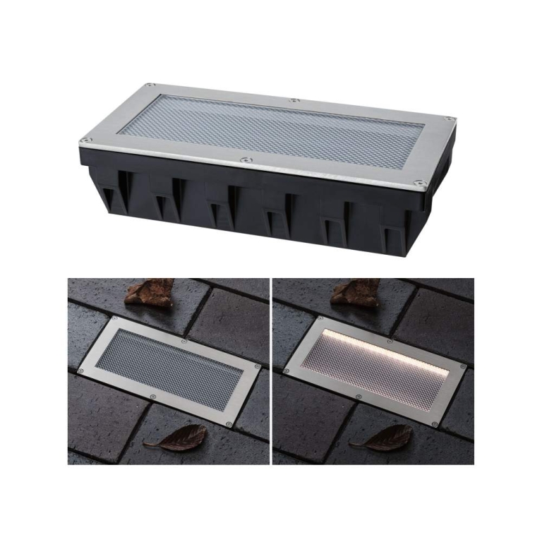 Paulmann Solar LED Bodeneinbauleuchte Sorea Dämmerungssensor IP67 eckig 200x100mm 3000K 0,3W 16lm 3,7V Eisen gebürstet ABS, Polycarbonat, Edelstahl