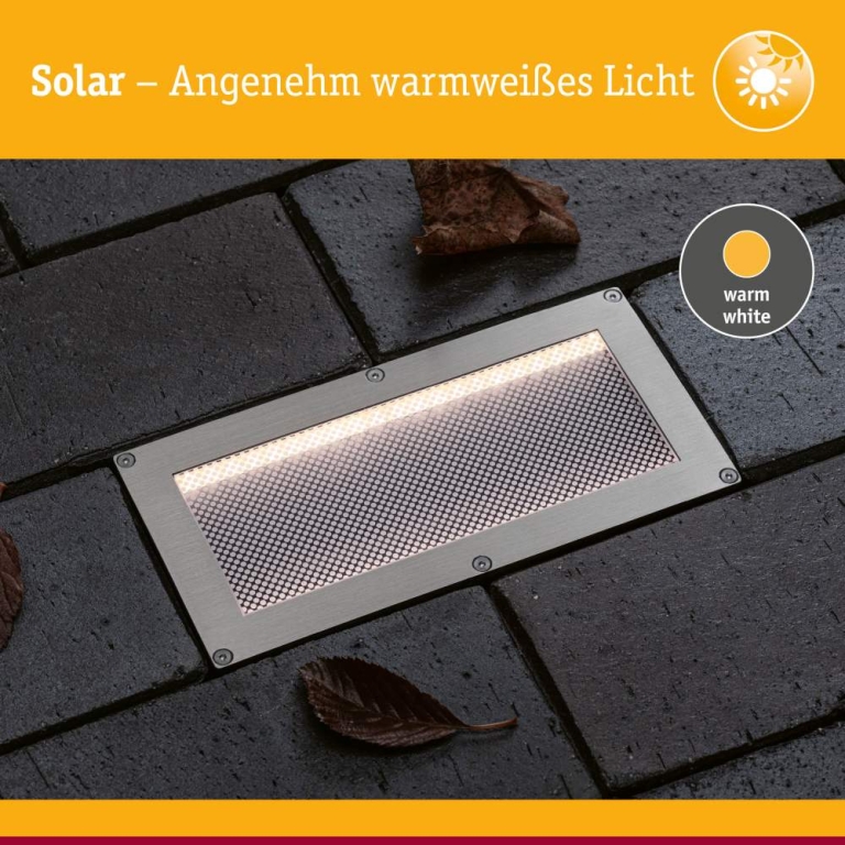 Paulmann Solar LED Bodeneinbauleuchte Sorea Dämmerungssensor IP67 eckig 200x100mm 3000K 0,3W 16lm 3,7V Eisen gebürstet ABS, Polycarbonat, Edelstahl