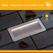 Solar LED Bodeneinbauleuchte Sorea Dämmerungssensor IP67 eckig 200x100mm 3000K 0,3W 16lm 3,7V Eisen gebürstet ABS, Polycarbonat, Edelstahl