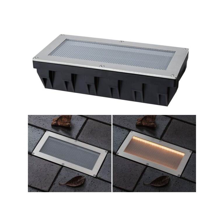 Paulmann Solar LED Bodeneinbauleuchte Sorea Dämmerungssensor IP67 eckig 200x100mm 2200K 0,3W 14lm 3,7V Eisen gebürstet ABS, Polycarbonat, Edelstahl