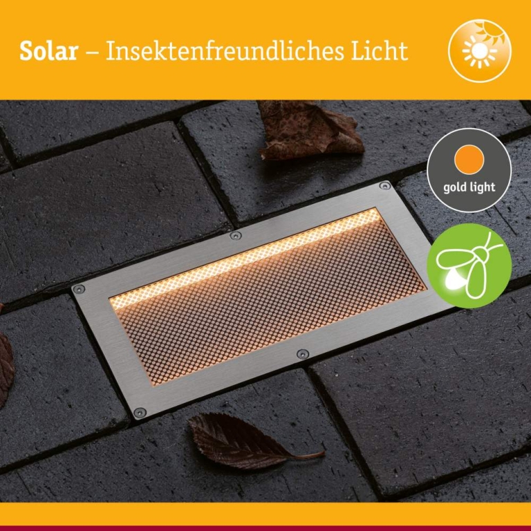 Paulmann Solar LED Bodeneinbauleuchte Sorea Dämmerungssensor IP67 eckig 200x100mm 2200K 0,3W 14lm 3,7V Eisen gebürstet ABS, Polycarbonat, Edelstahl