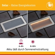 Solar LED Bodeneinbauleuchte Sorea Dämmerungssensor IP67 eckig 200x100mm 2200K 0,3W 14lm 3,7V Eisen gebürstet ABS, Polycarbonat, Edelstahl