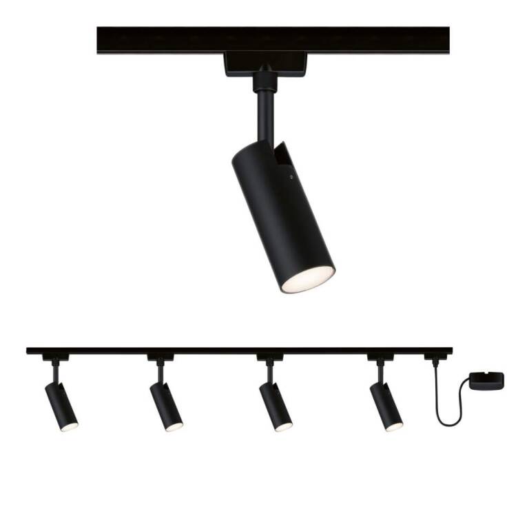 Paulmann URail Tubo Starterset Komplettset schwarz matt mit 4 Spots 4,5W + Kabeleinspeisung