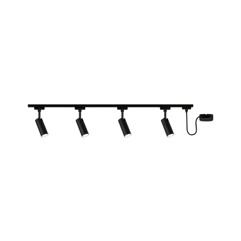Paulmann URail Tubo Starterset Komplettset schwarz matt mit 4 Spots 4,5W + Kabeleinspeisung