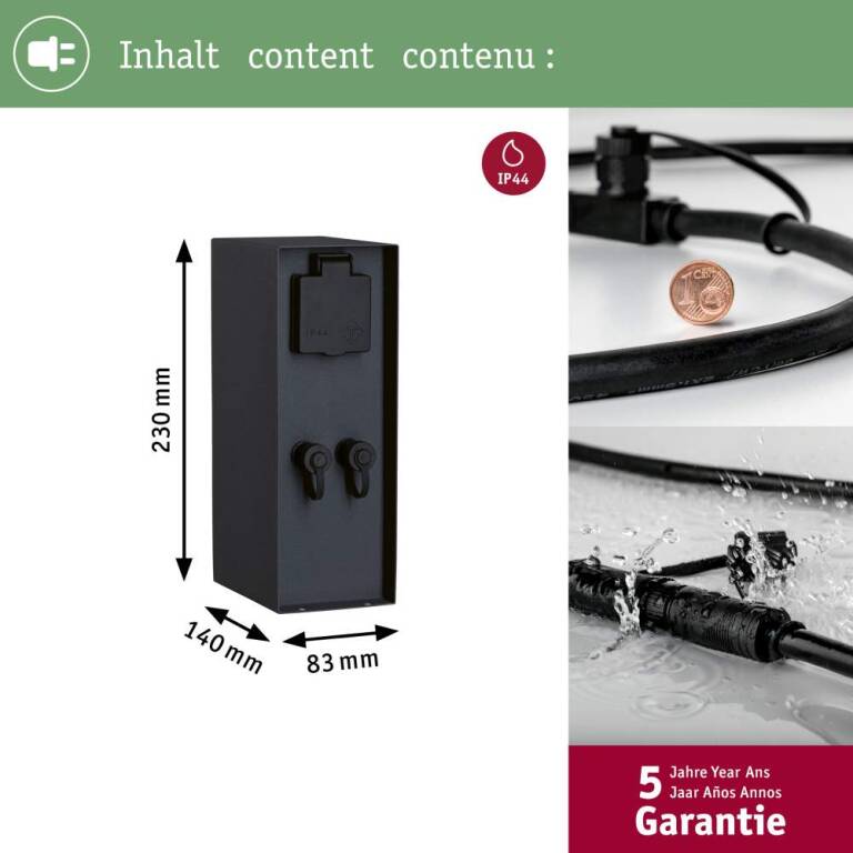 Paulmann Plug & Shine Steckdosensäule Rio inkl. Trafo  IP44 Anthrazit